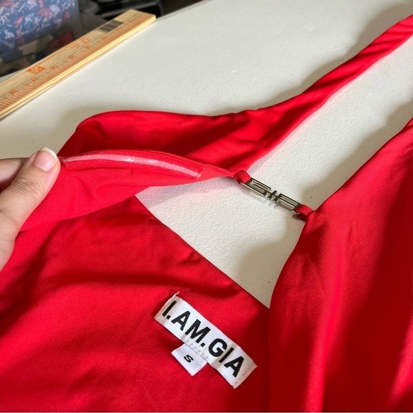I.Am.Gia Cosma Dress Logo Metal Name Plate Red Halter Cutout Small G2 - Picture 8 of 12
